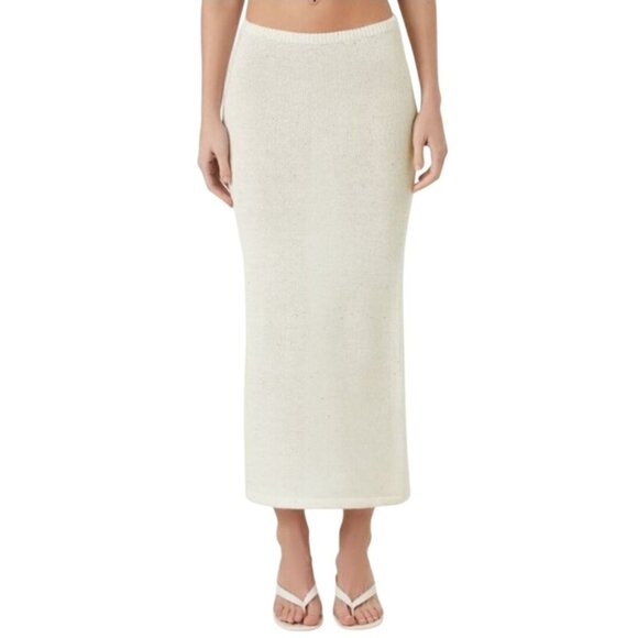 NEW Knit Sequin Midi Column Skirt in Ivory Size M Cream Sweater Skirt - Picture 1 of 15
